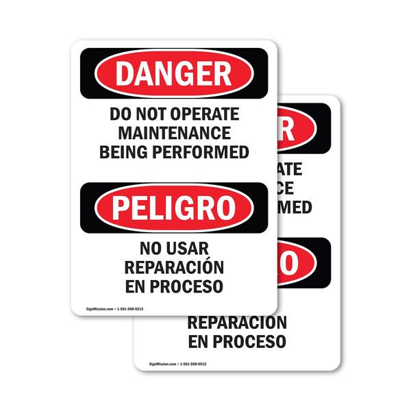Signmission Do Not Operate Maintenance Bilingual Danger Sign, Vinyl Decal, 7in W x 10in L, 2PK OS-2PACK-DS-D-710-VS-1154 - main